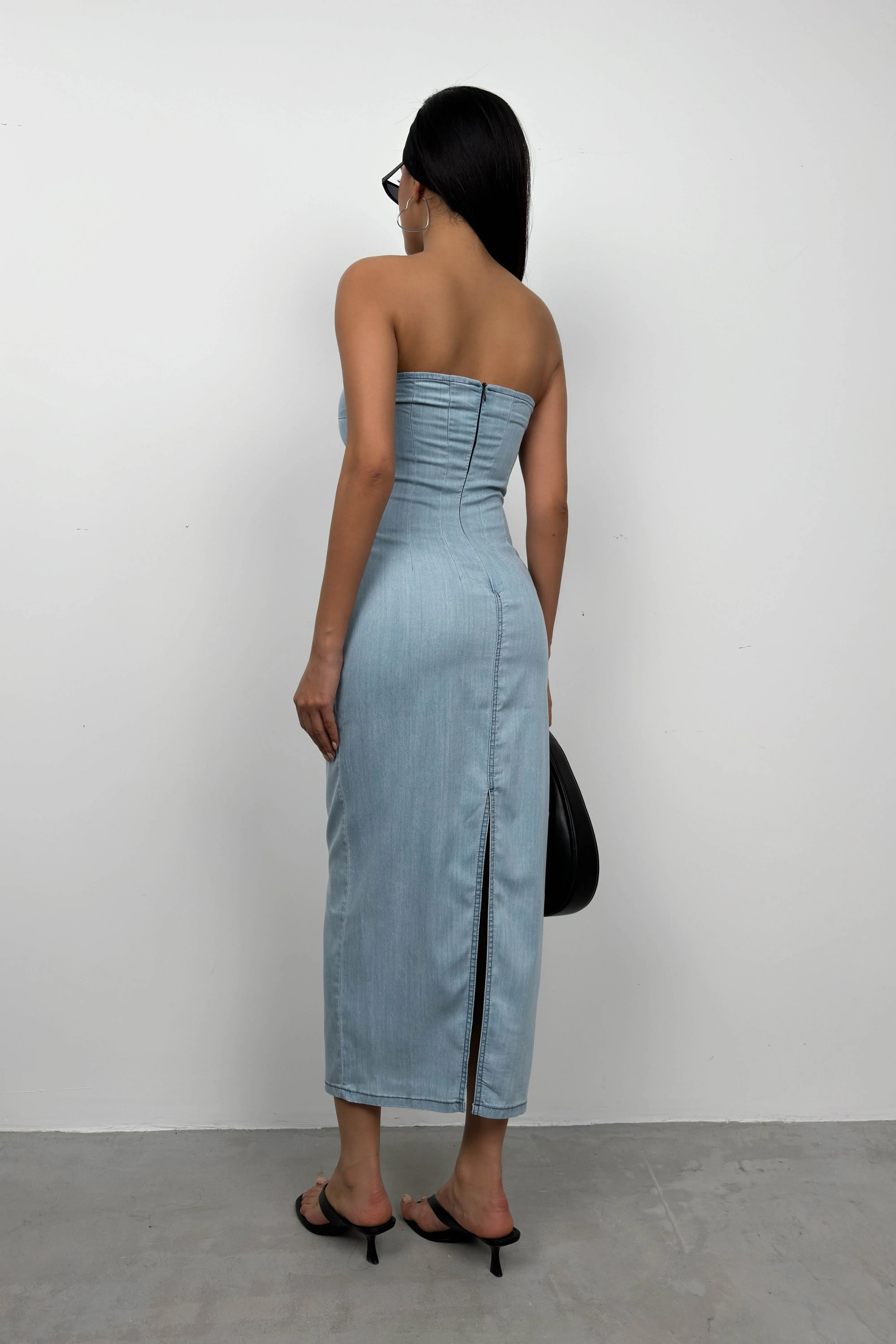 Strapless Denim Maxi Dress