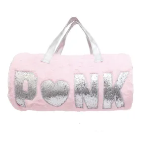 Super Cute Pink Faux Fur Silver Glitter Duffle Bag