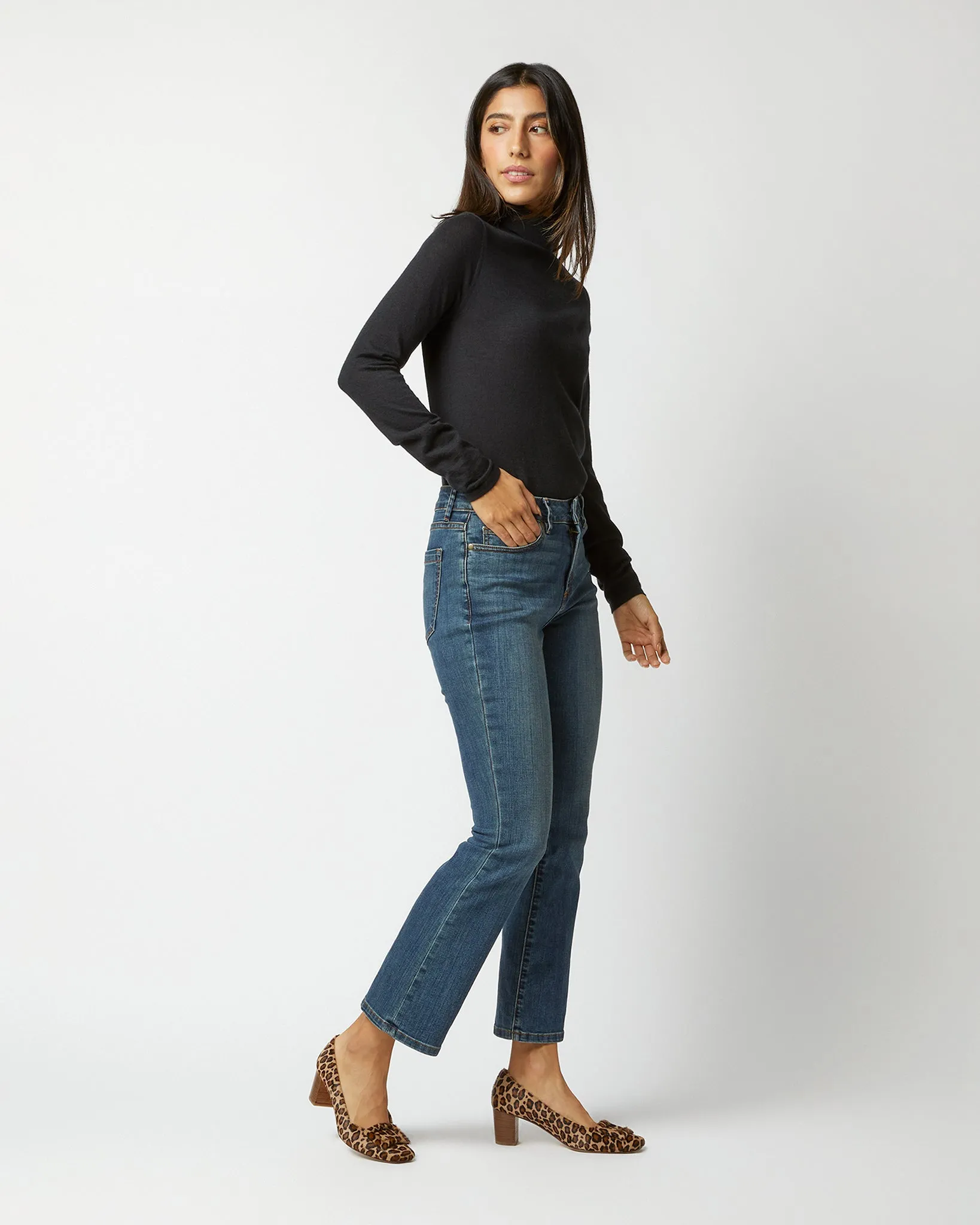 Superfine Funnel-Neck Sweater in Black Cashmere