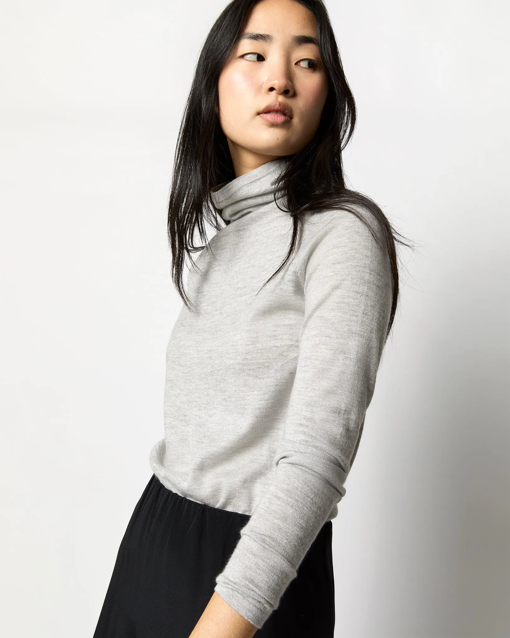 Superfine Funnel-Neck Sweater in Silver Cashmere