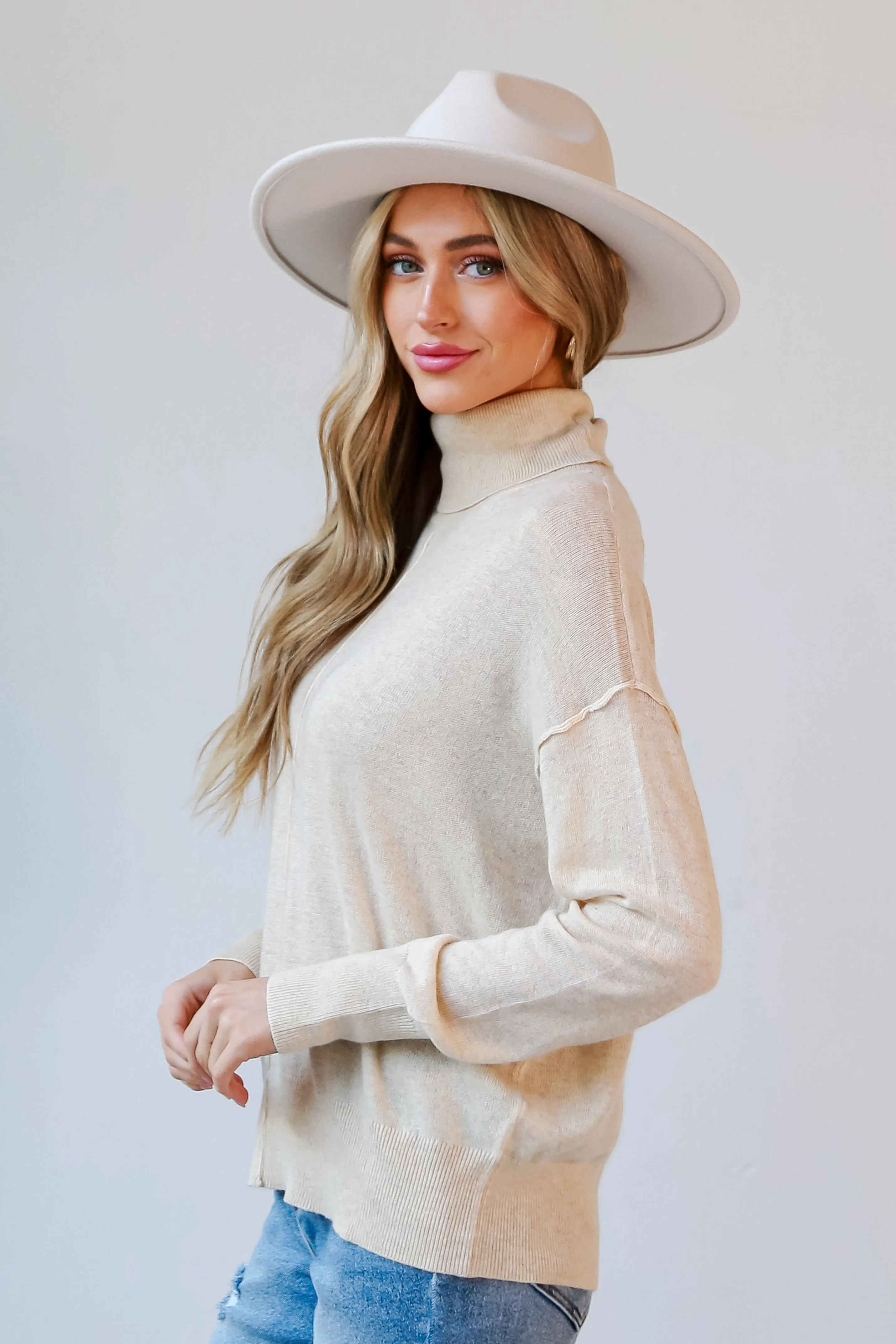 Sutton Oatmeal Turtleneck Lightweight Knit Sweater - DOORBUSTER