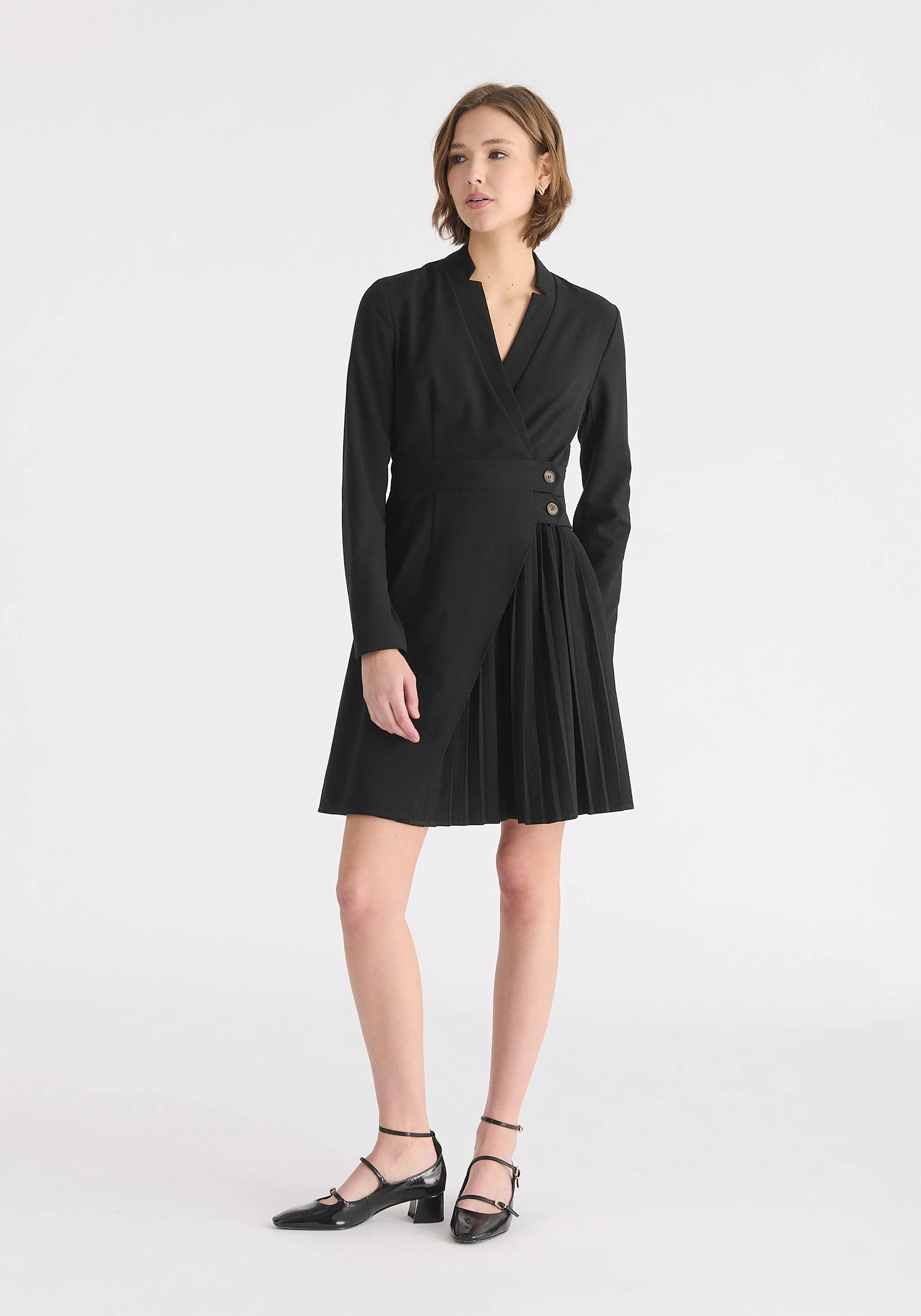 Tailored Blazer Dress with Pleated Skirt