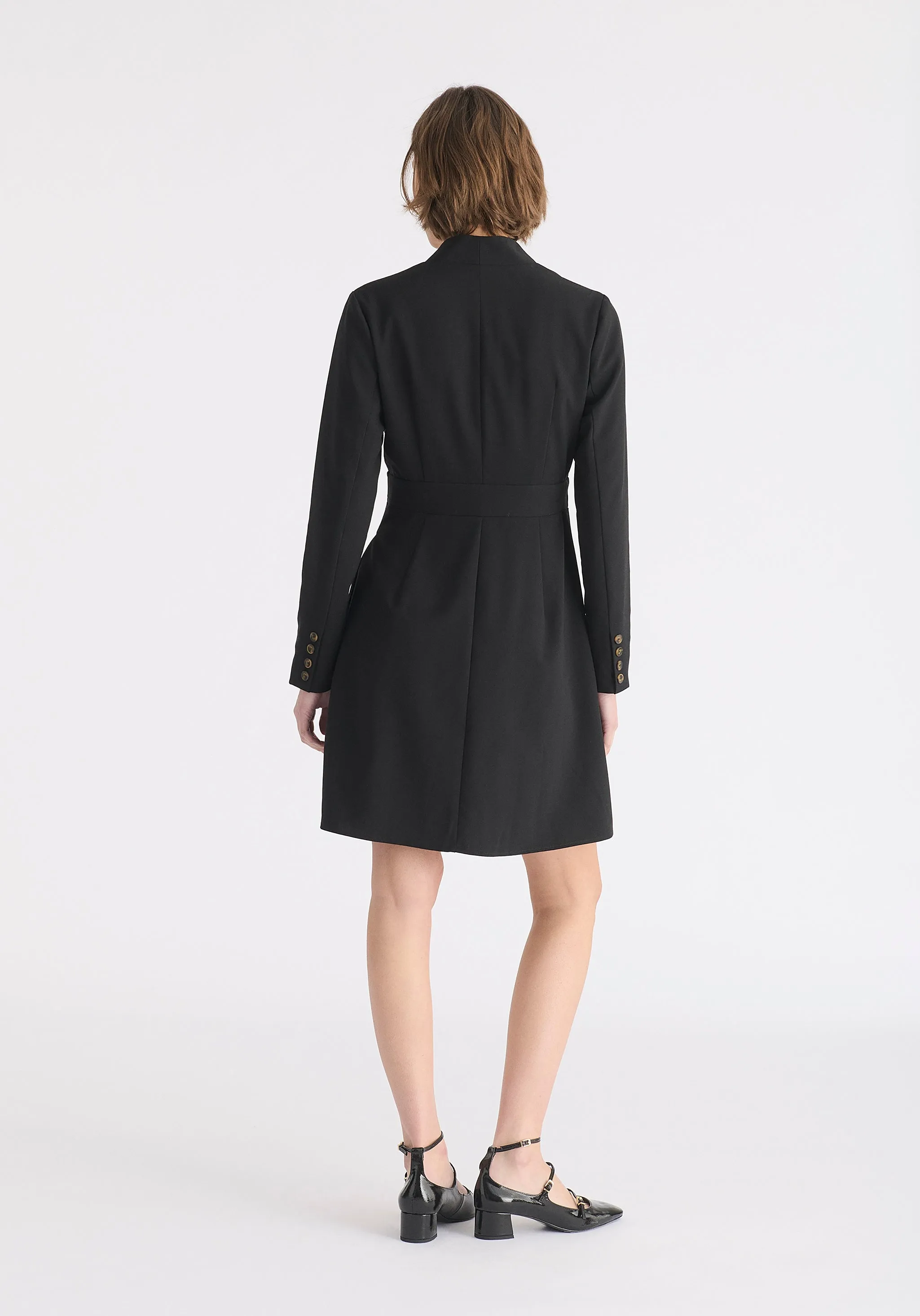 Tailored Blazer Dress with Pleated Skirt