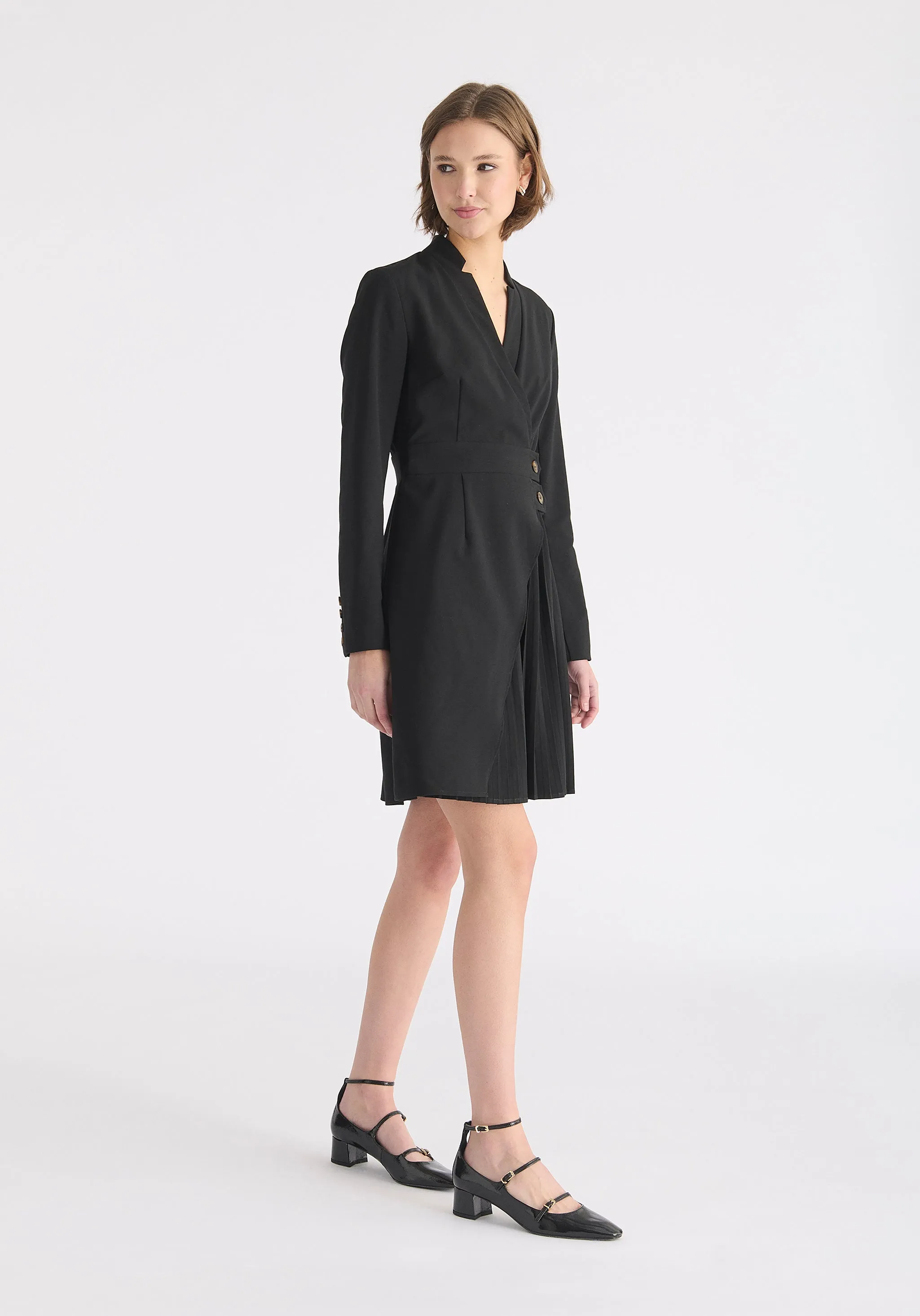 Tailored Blazer Dress with Pleated Skirt