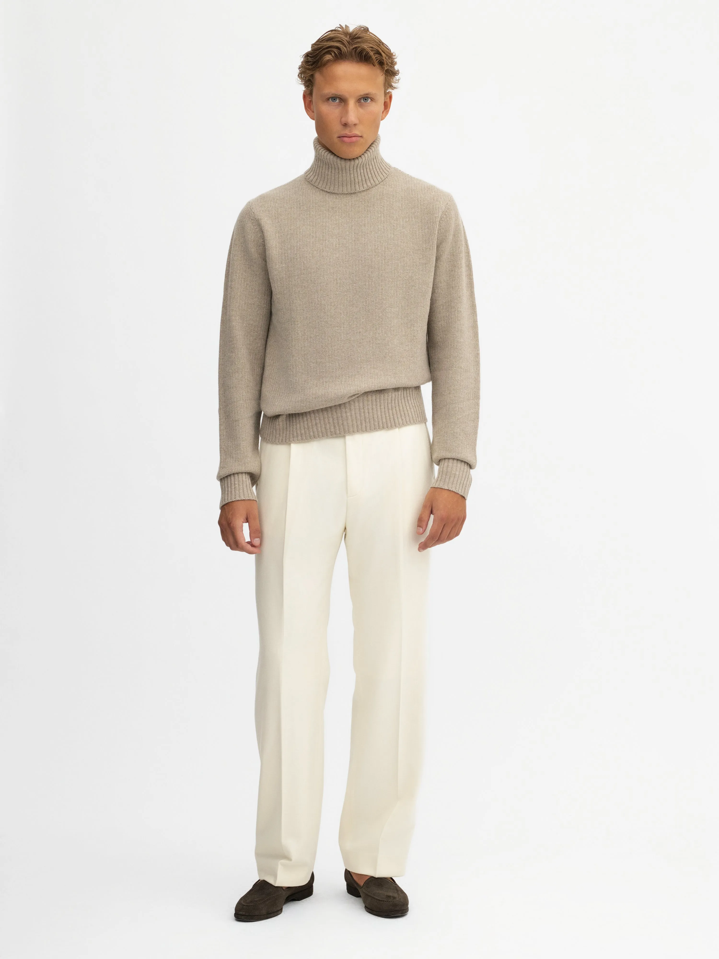 Taupe Merino Wool Cashmere Turtleneck