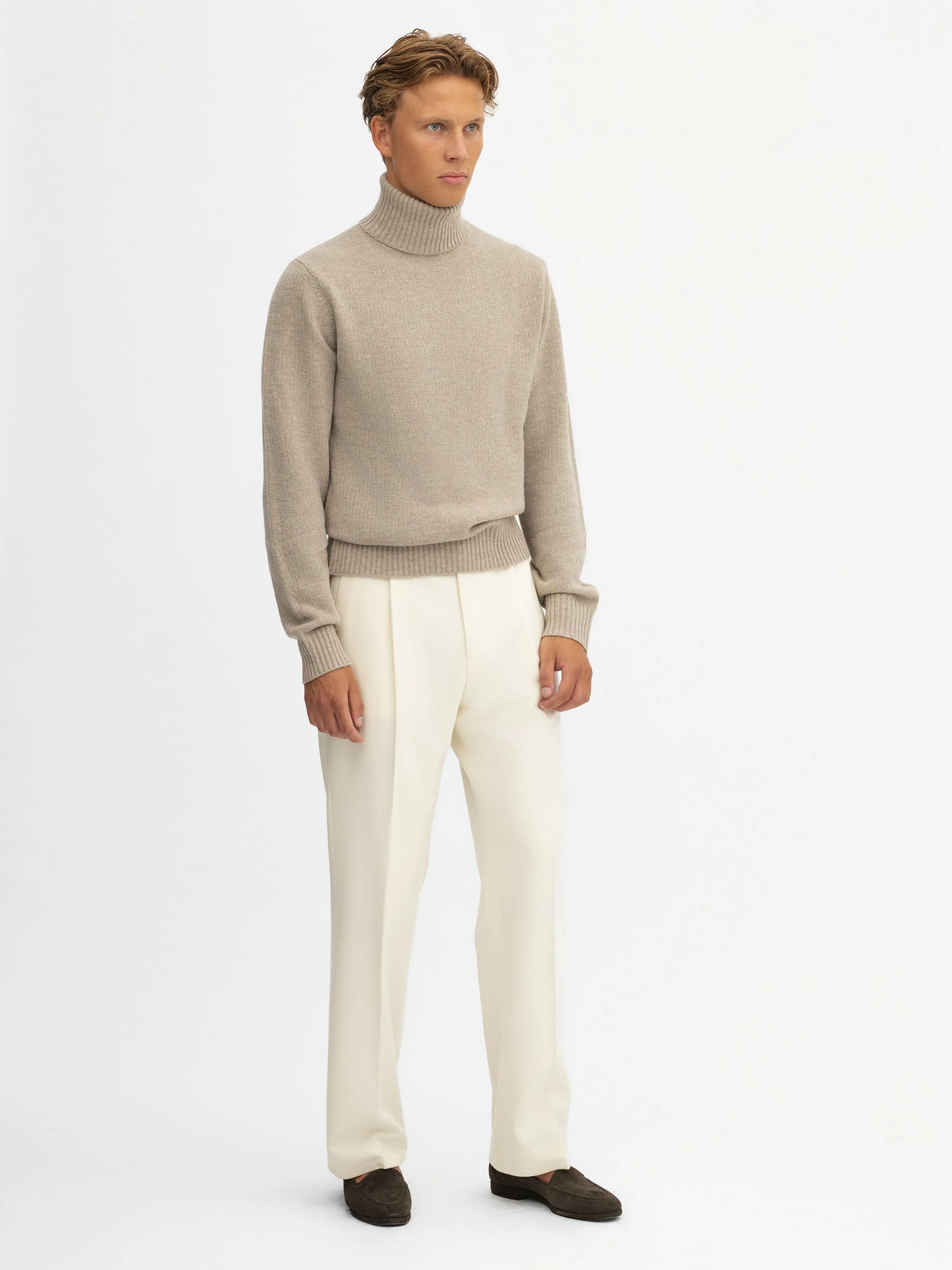 Taupe Merino Wool Cashmere Turtleneck