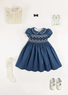 The French Blue Hand Smocked Dress Baby Girl Look