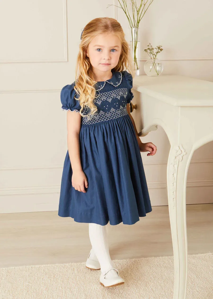 The French Blue Hand Smocked Dress Baby Girl Look