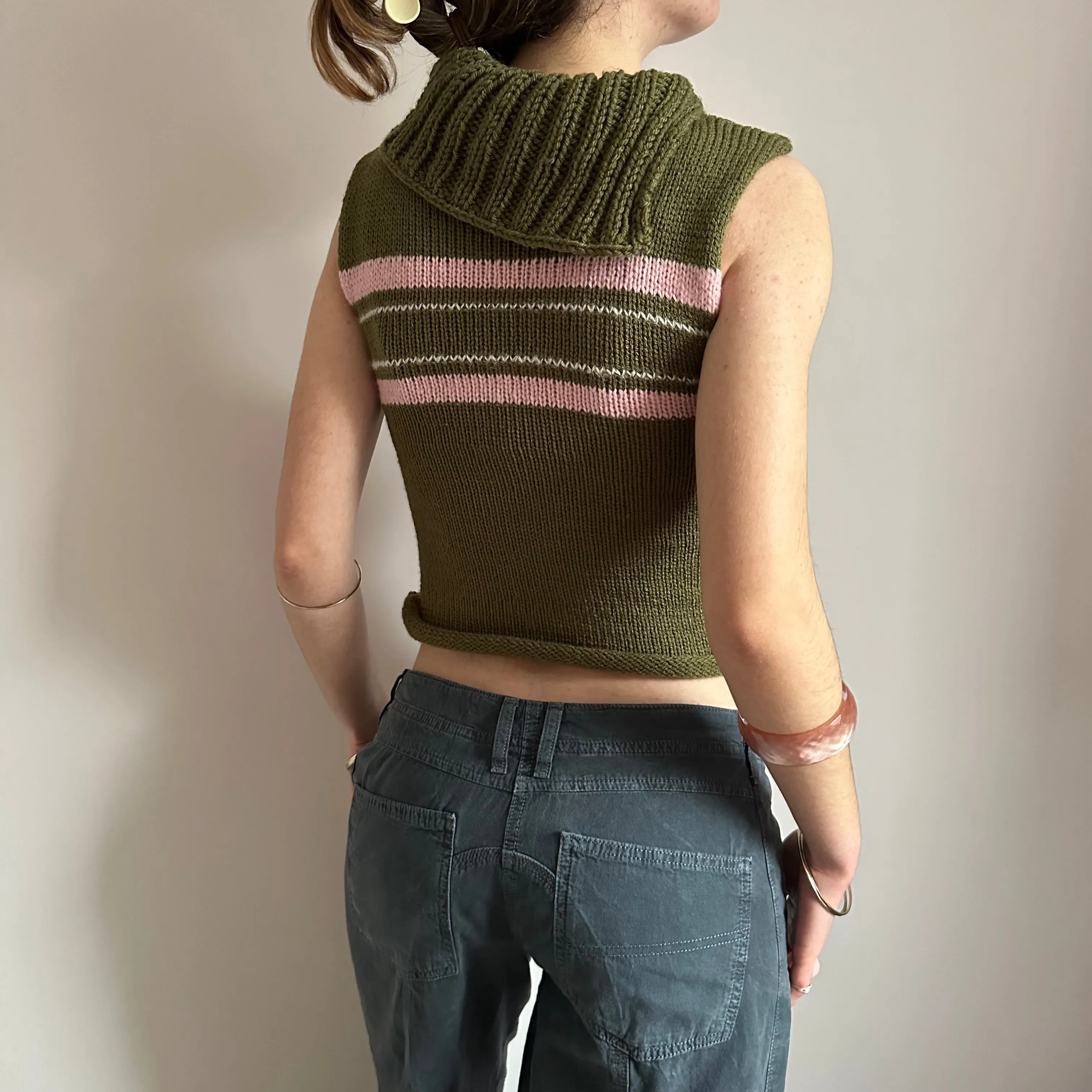 The Jade Vest - striped asymmetrical turtleneck knit vest