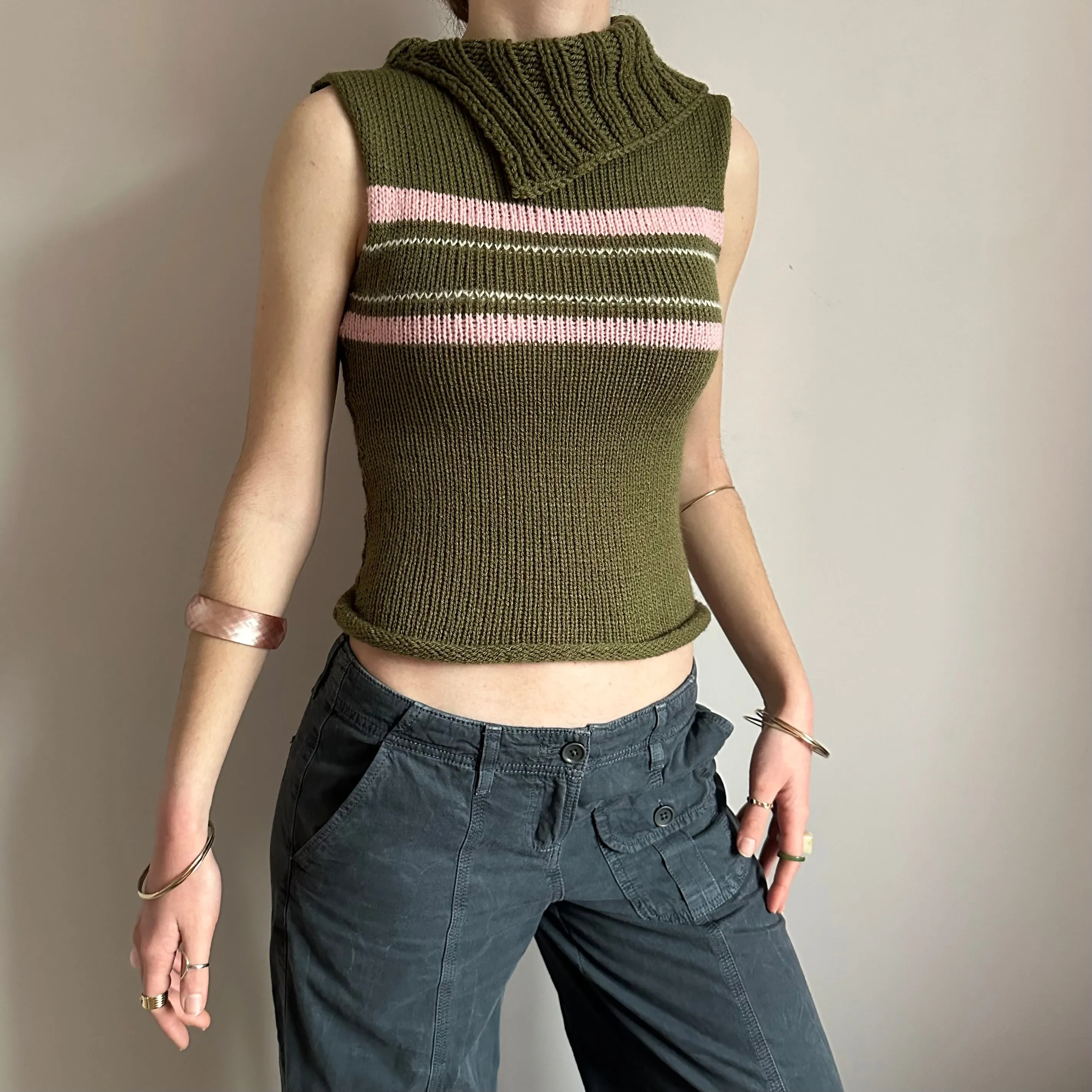 The Jade Vest - striped asymmetrical turtleneck knit vest