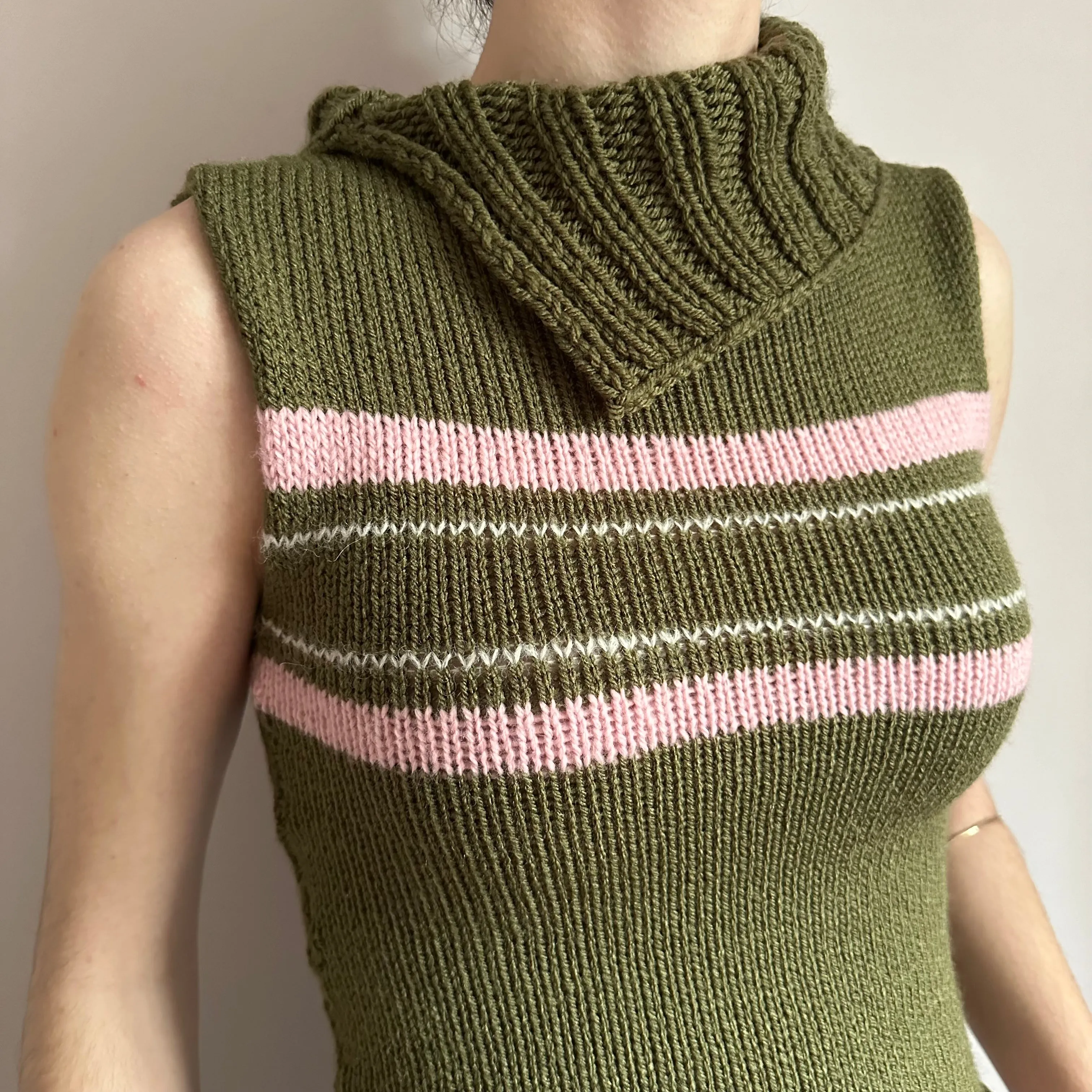 The Jade Vest - striped asymmetrical turtleneck knit vest