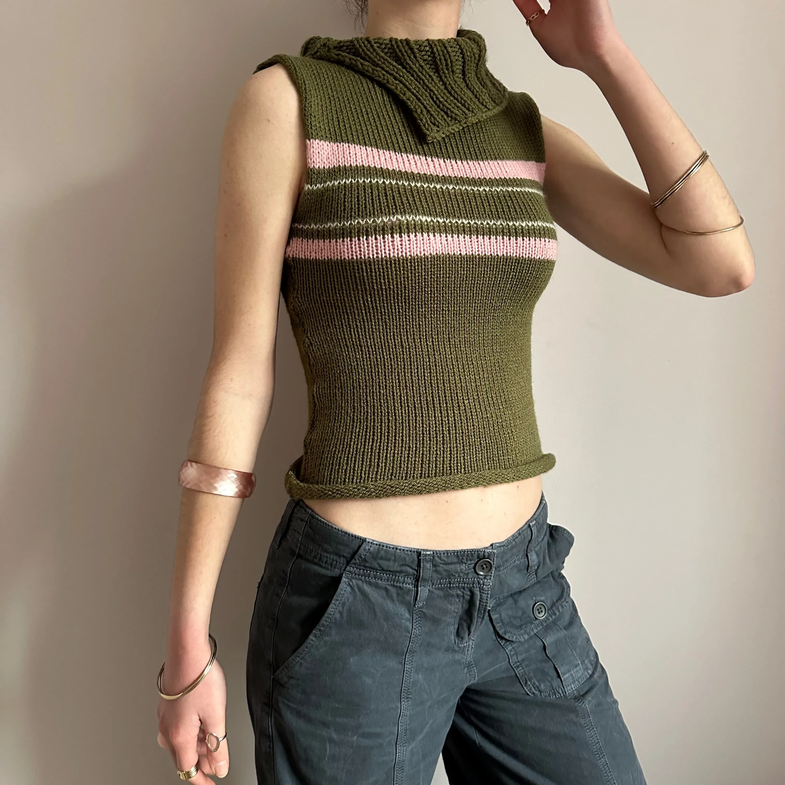 The Jade Vest - striped asymmetrical turtleneck knit vest