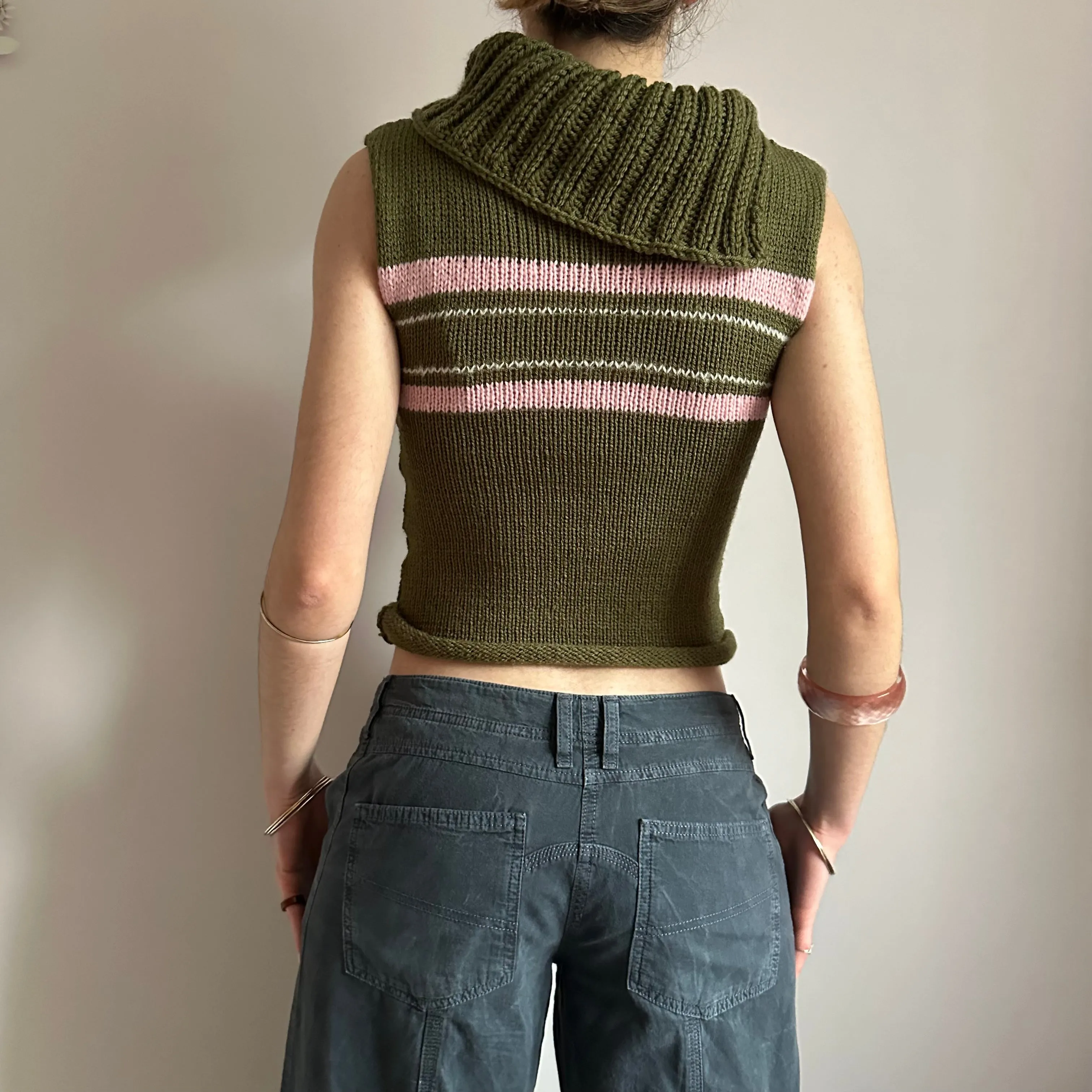 The Jade Vest - striped asymmetrical turtleneck knit vest