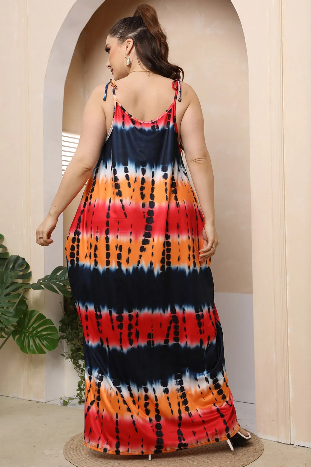 Tie Dye Tie-Shoulder Maxi Flowy Sundress MIsses and Plus Sizes