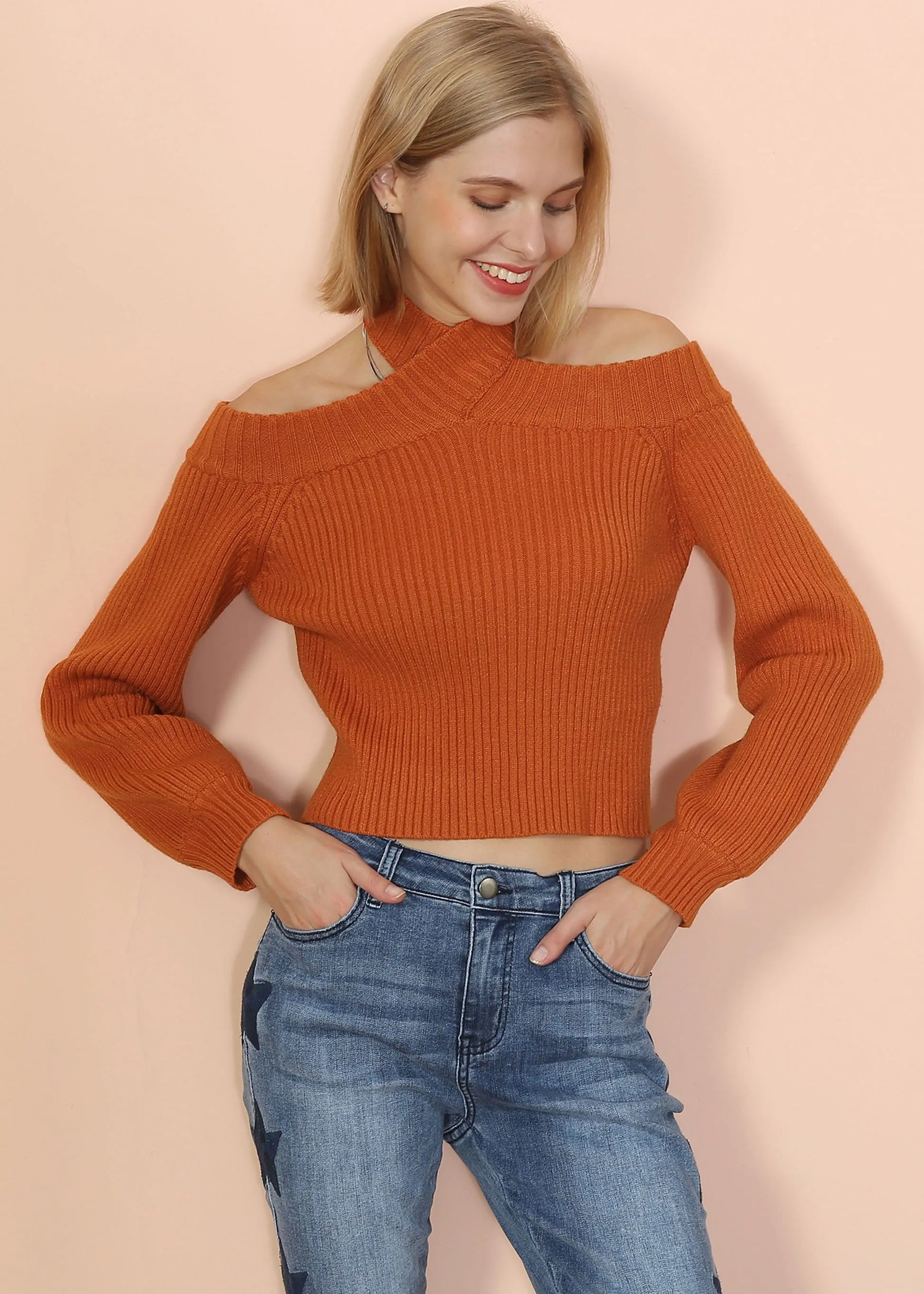 Turtleneck Cold Shoulder Sweater