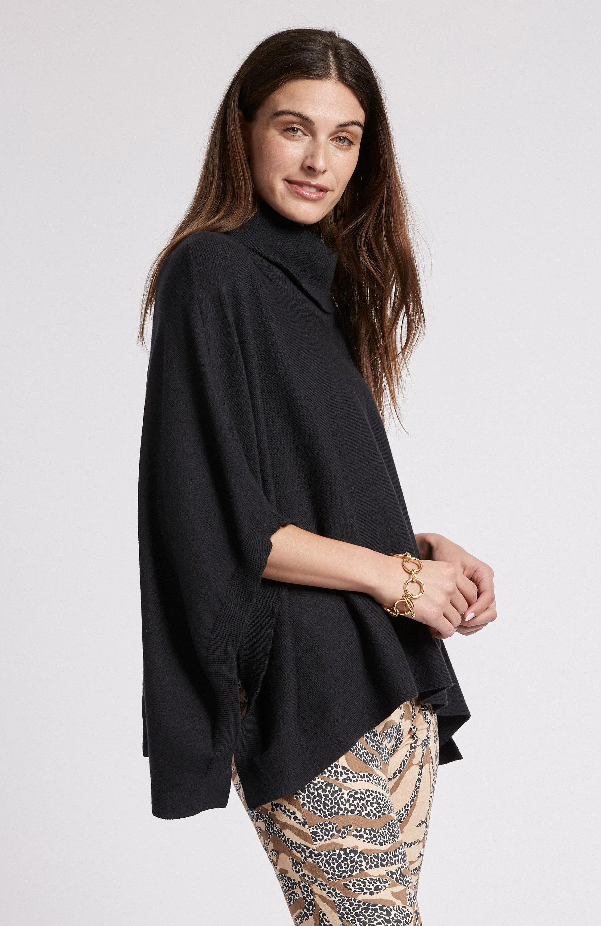 Tyler Boe Cotton Cashmere Turtleneck Capelet Black