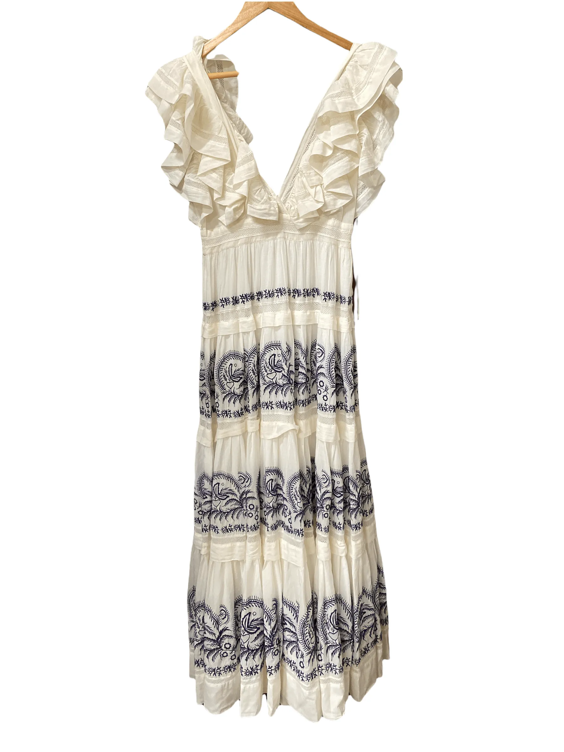 Ulla Johnson Cotton Ruffled Embroidered Maxi Dress Size 2 (UK 6/8)