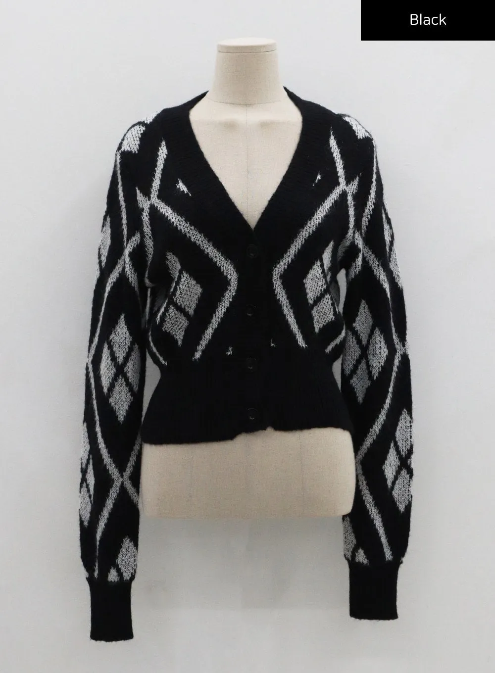 V-Neck Diamond Pattern Crop Cardigan CO04