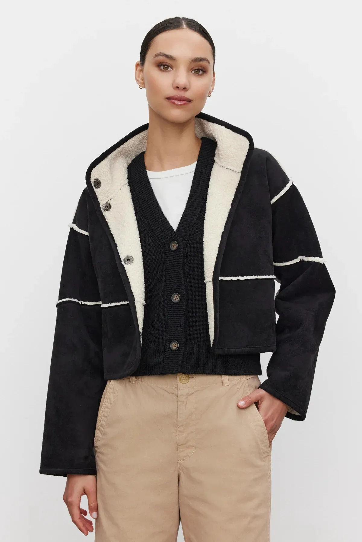 VELVET kelly luxe sherpa reversible jacket in black