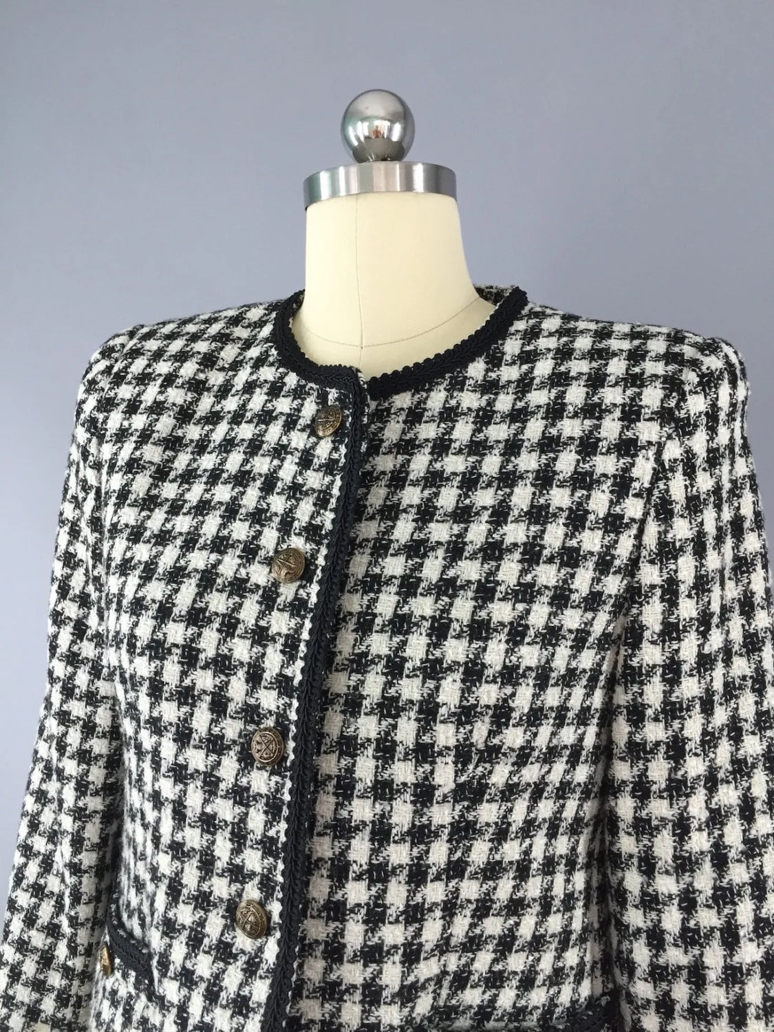 Vintage 1980s Houndstooth Blazer / Cropped Jacket