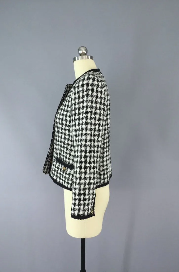 Vintage 1980s Houndstooth Blazer / Cropped Jacket