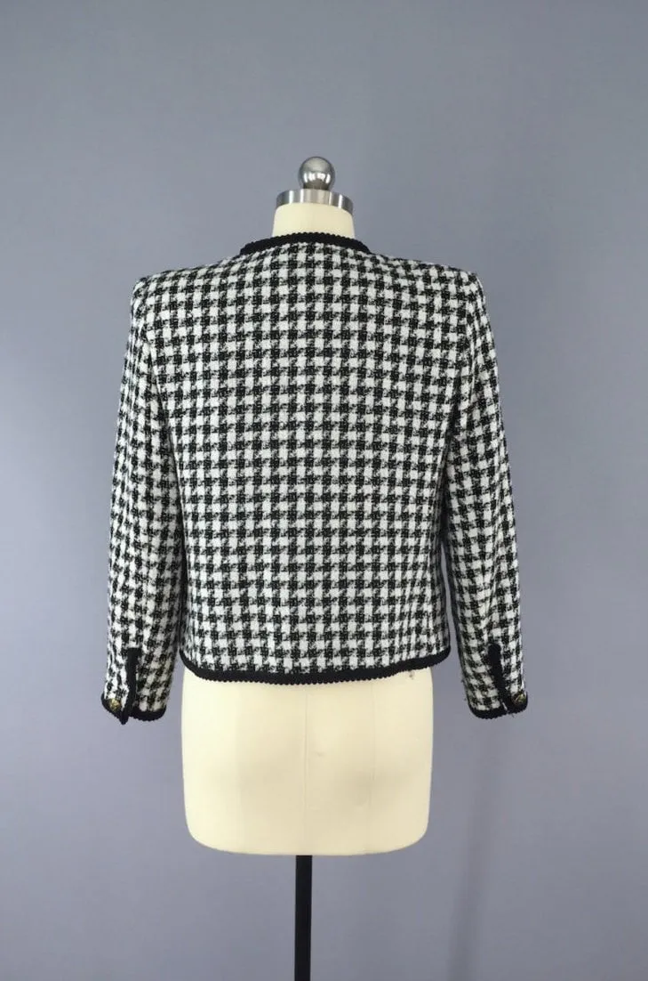 Vintage 1980s Houndstooth Blazer / Cropped Jacket