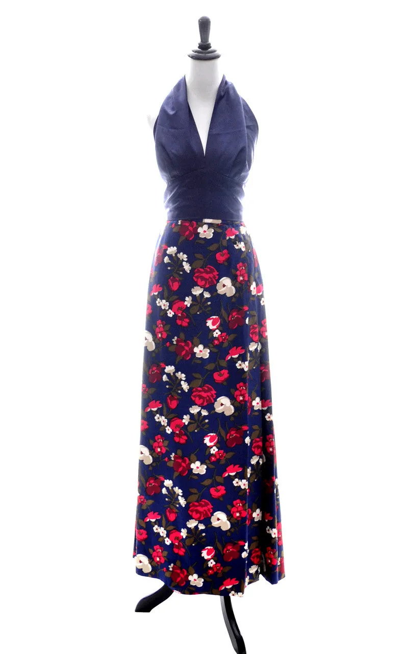 Vintage I Magnin Blue Floral Blazer and Maxi Skirt Suit