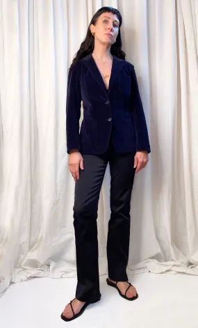 VINTAGE VELVET BLAZER [ Navy Blue Cotton, Size Small ]