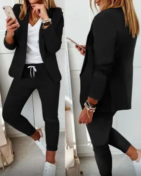 Wenkouban 2023 Women New Autumn Lapel Collar Blazer Coat & Drawstring Pants Set Long Leggings Suit Elegant 2 Piece Jacket Outfits