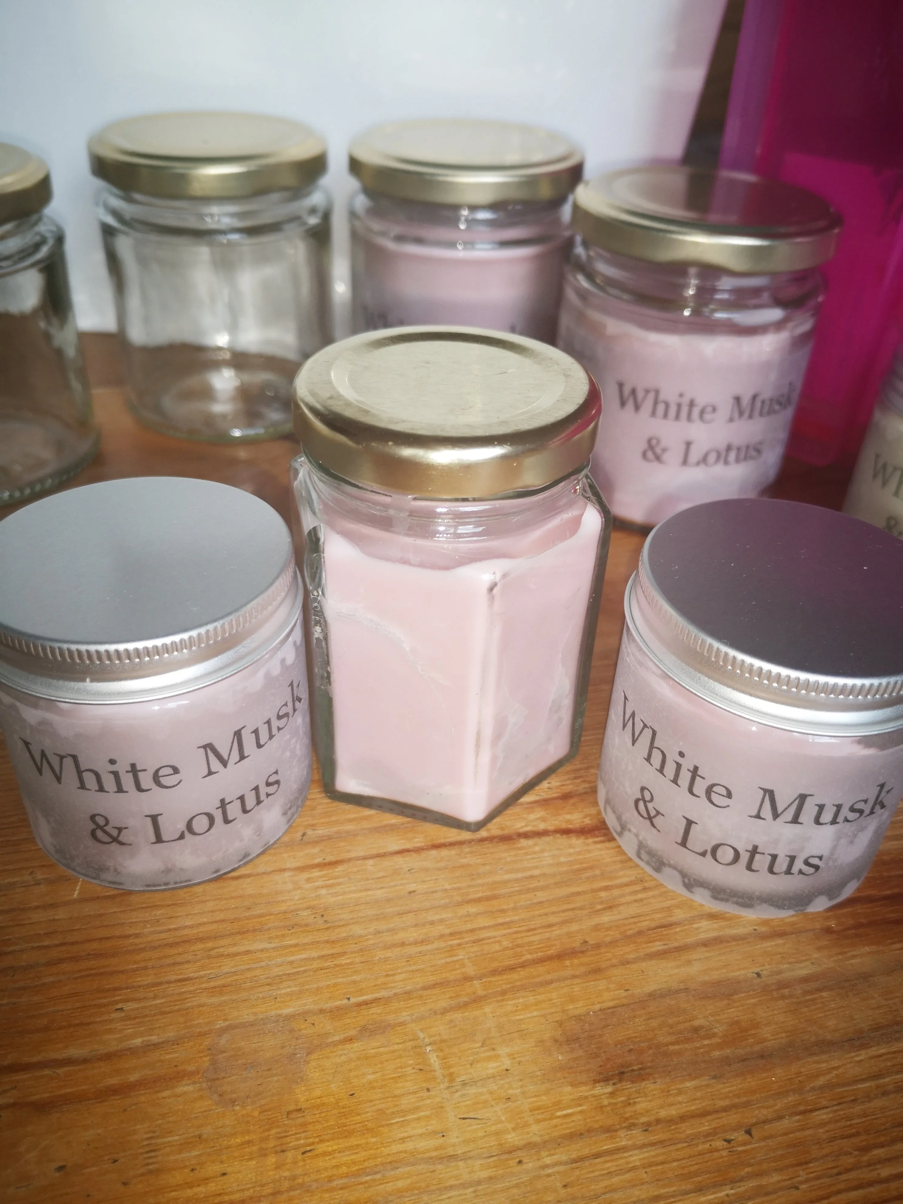 White Musk and Lotus hand poured, wax melts and candles.