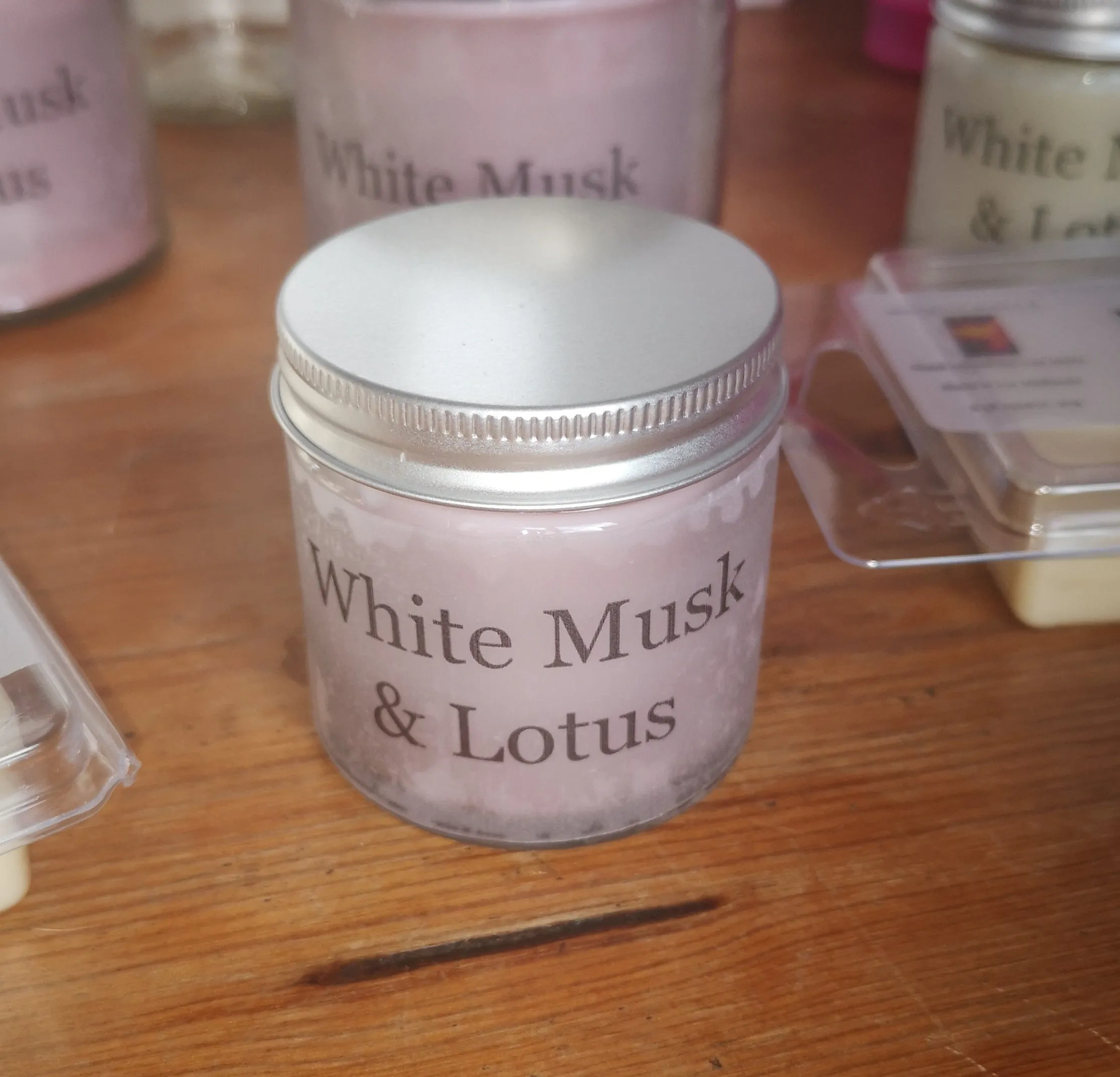 White Musk and Lotus hand poured, wax melts and candles.