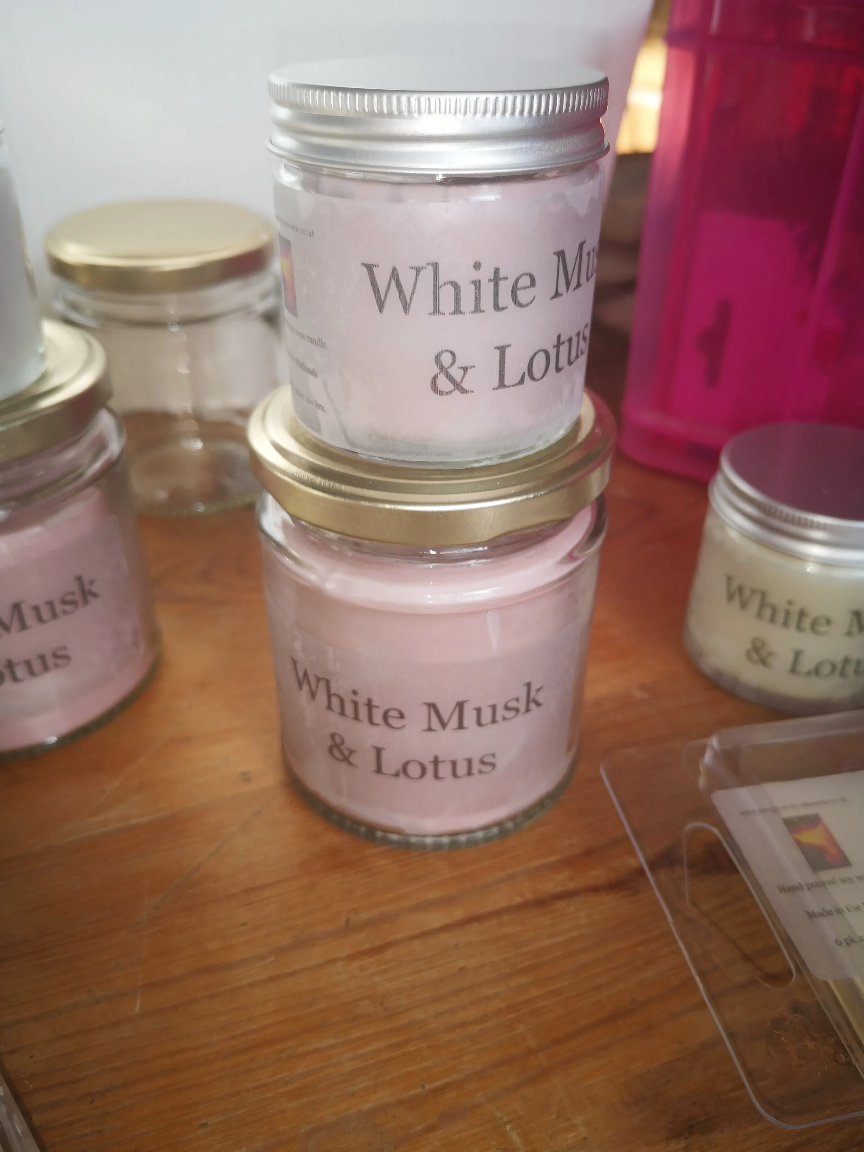 White Musk and Lotus hand poured, wax melts and candles.