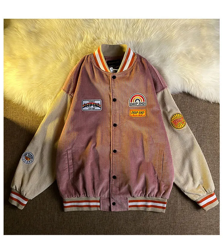 Wiaofellas Ins Hong Kong Wind Corduroy Baseball Coat Men's Spring and Autumn Retro Student Cardigan Trend Loose Couple Jacket