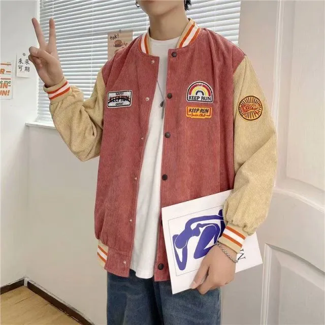 Wiaofellas Ins Hong Kong Wind Corduroy Baseball Coat Men's Spring and Autumn Retro Student Cardigan Trend Loose Couple Jacket