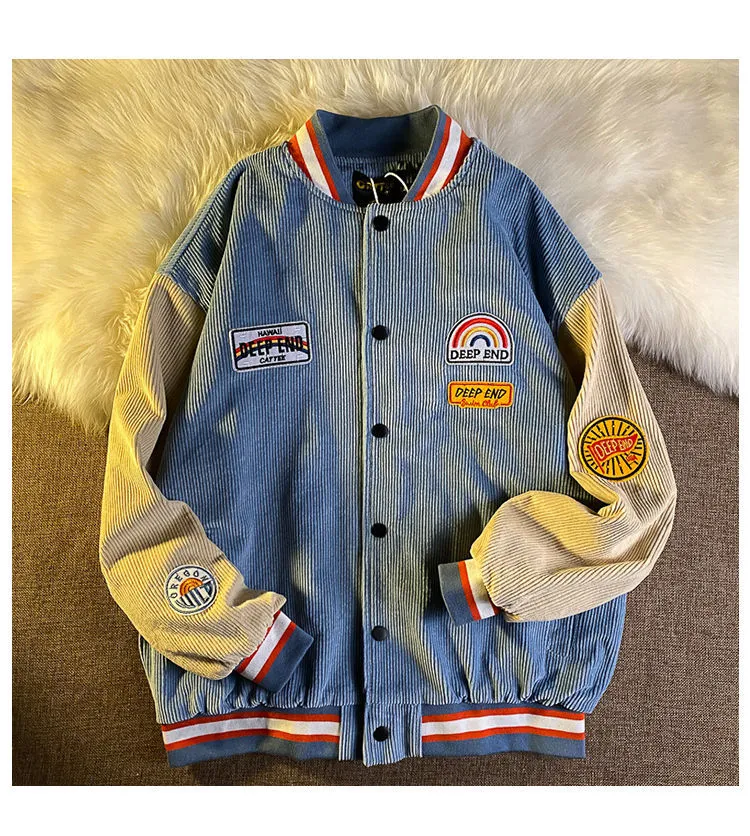 Wiaofellas Ins Hong Kong Wind Corduroy Baseball Coat Men's Spring and Autumn Retro Student Cardigan Trend Loose Couple Jacket