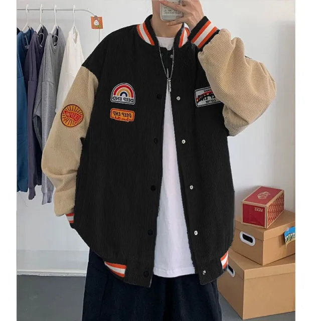 Wiaofellas Ins Hong Kong Wind Corduroy Baseball Coat Men's Spring and Autumn Retro Student Cardigan Trend Loose Couple Jacket