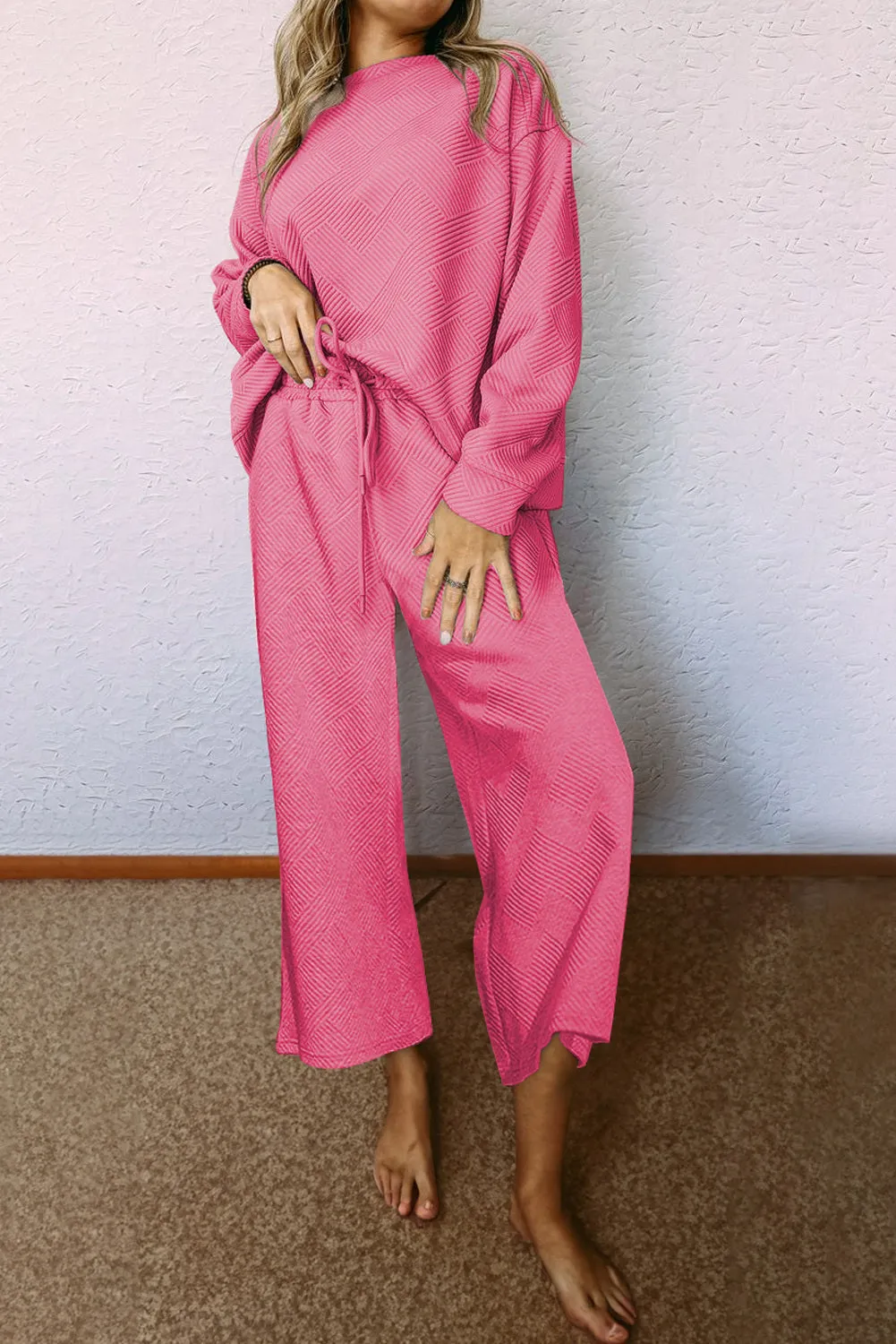 Women's 2 Piece Outfits Sweatsuit Casual Long Sleeve Pullover Tops and Drawstring Wide Leg Pants Lounge Sets