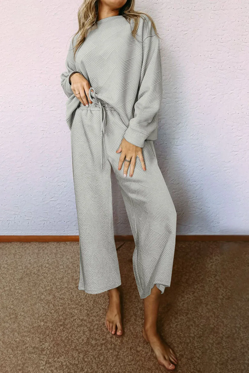 Women's 2 Piece Outfits Sweatsuit Casual Long Sleeve Pullover Tops and Drawstring Wide Leg Pants Lounge Sets