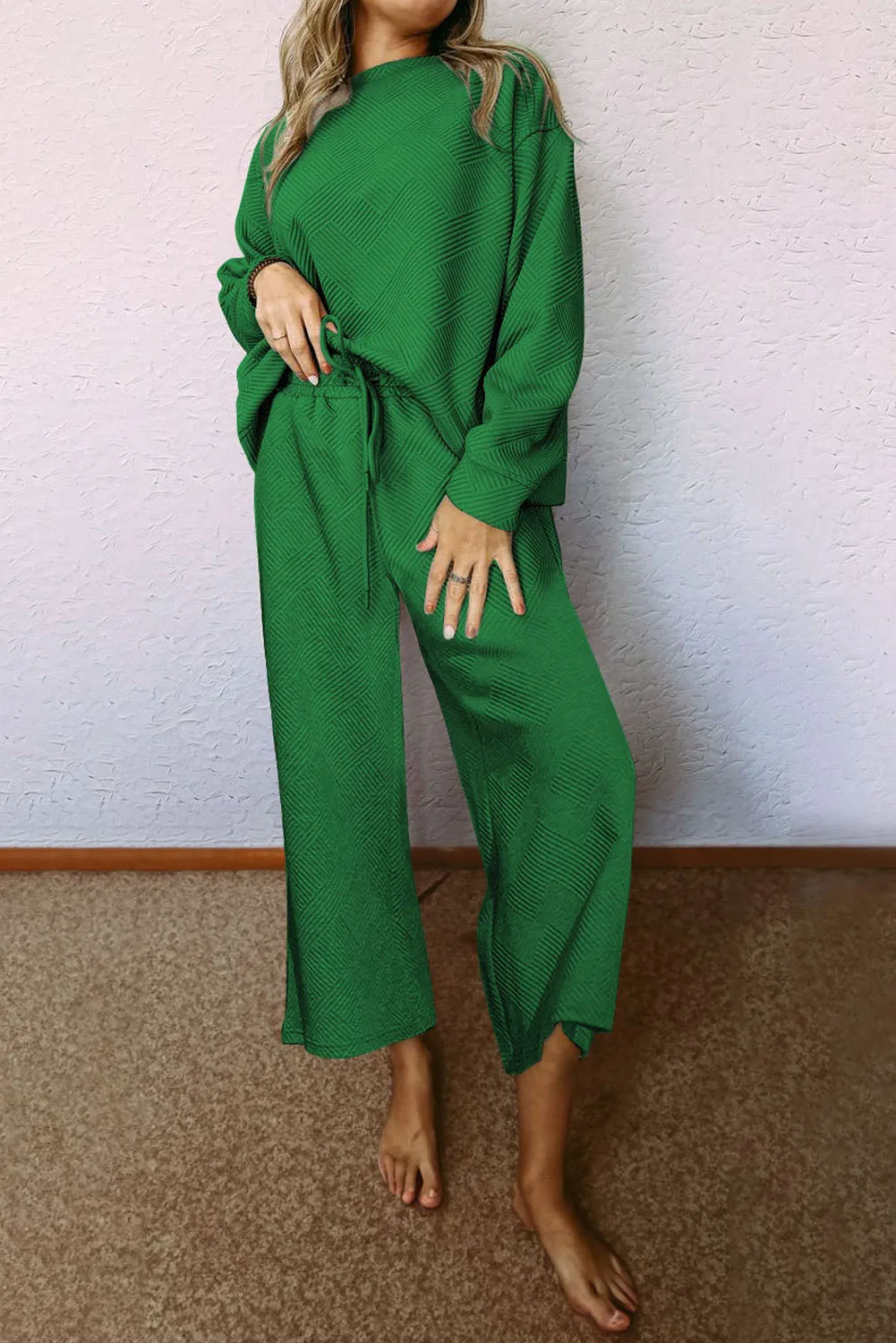 Women's 2 Piece Outfits Sweatsuit Casual Long Sleeve Pullover Tops and Drawstring Wide Leg Pants Lounge Sets