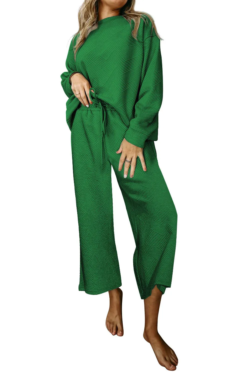 Women's 2 Piece Outfits Sweatsuit Casual Long Sleeve Pullover Tops and Drawstring Wide Leg Pants Lounge Sets