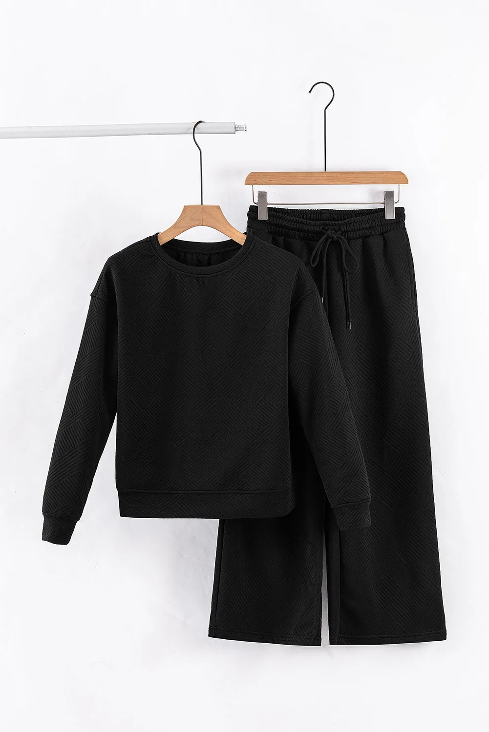 Women's 2 Piece Outfits Sweatsuit Casual Long Sleeve Pullover Tops and Drawstring Wide Leg Pants Lounge Sets