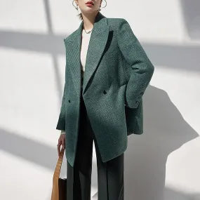 Women's Blazer Coat,Green Suit Women,Oversize Blazer,Green Blazer Women,Loose Suit Jacket,Double Breasted Suit Coat,Wedding Guest Suit women