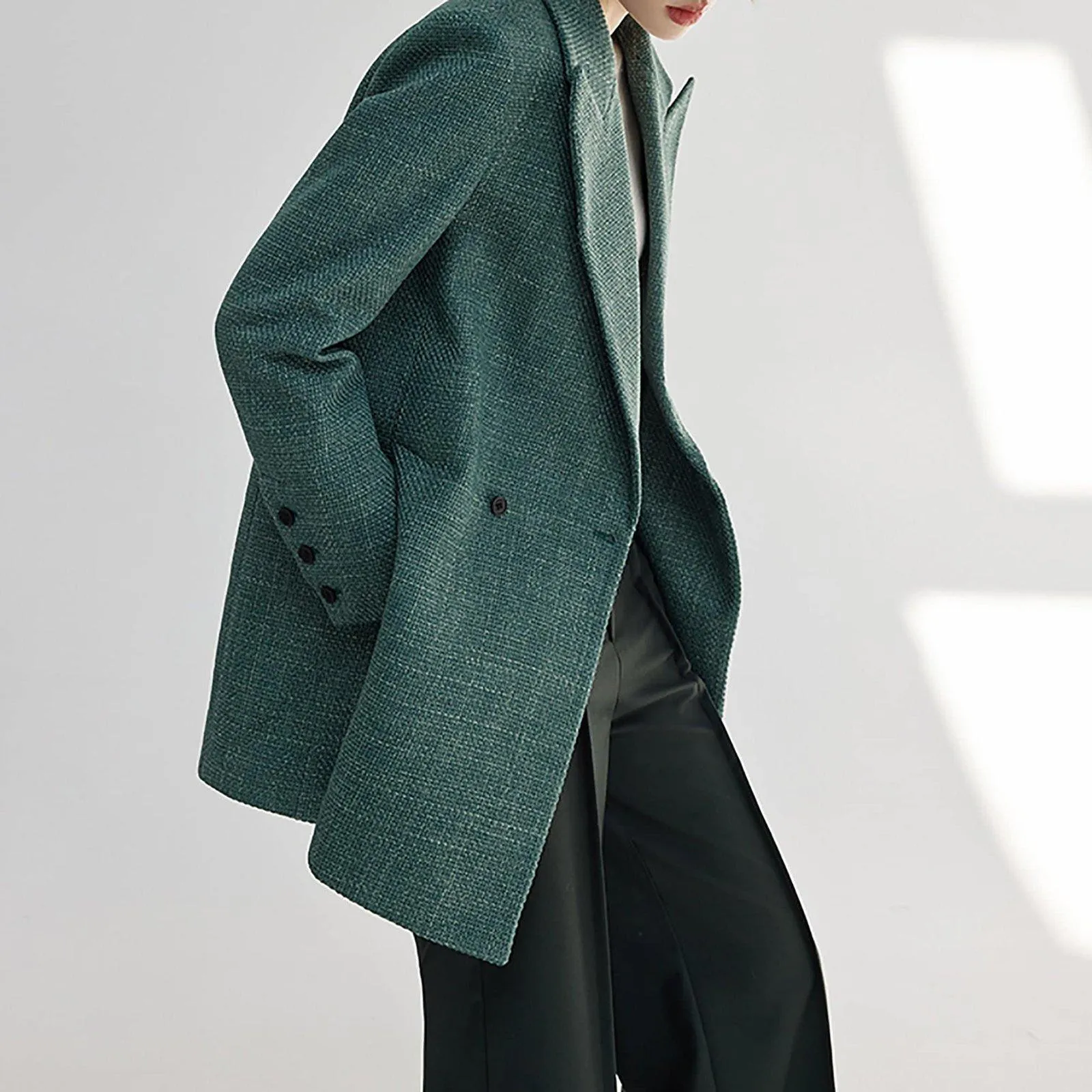 Women's Blazer Coat,Green Suit Women,Oversize Blazer,Green Blazer Women,Loose Suit Jacket,Double Breasted Suit Coat,Wedding Guest Suit women