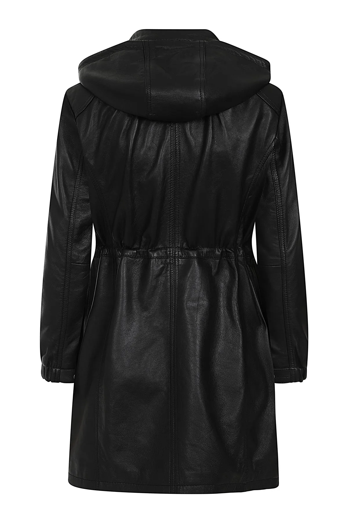 Women's ¾ Length Black Leather Duffle Coat - 'BECKY'