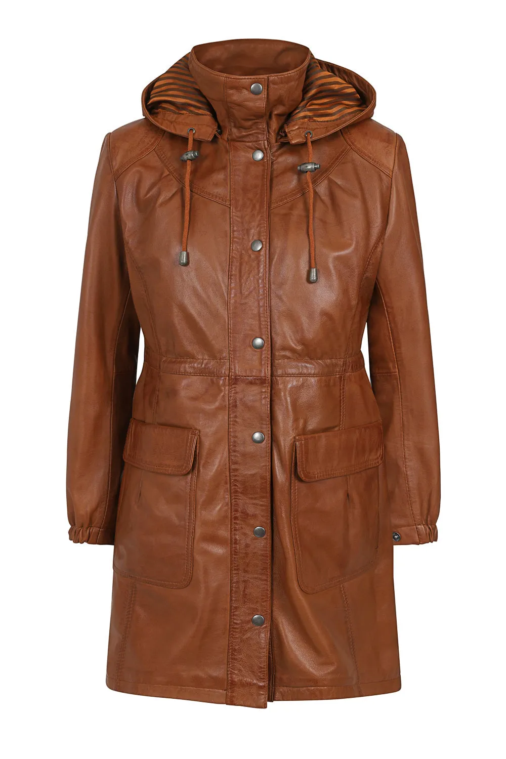 Women's ¾ Length Tan Leather Duffle Coat - 'BECKY'