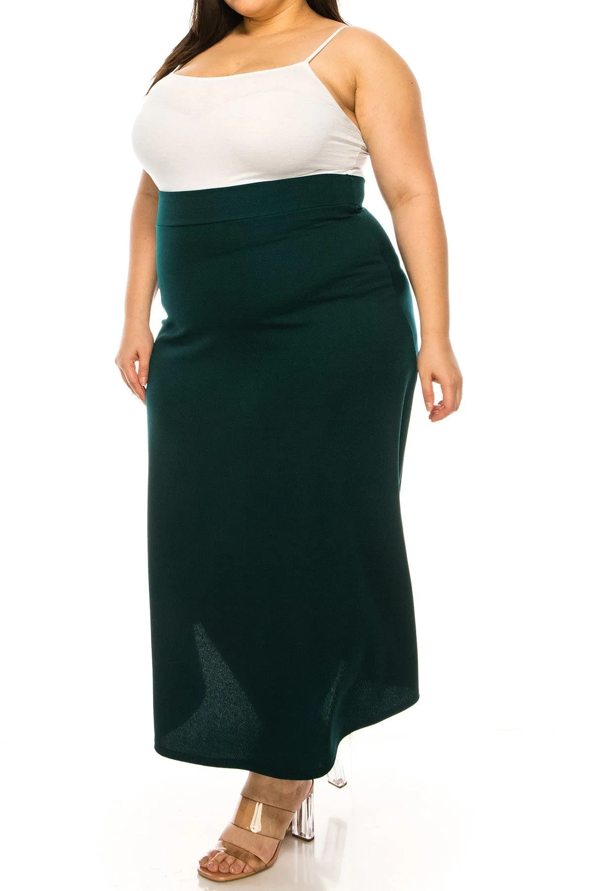 Women's Plus Size Solid  Flare A-line Midi Skirt with Elastic Waistband