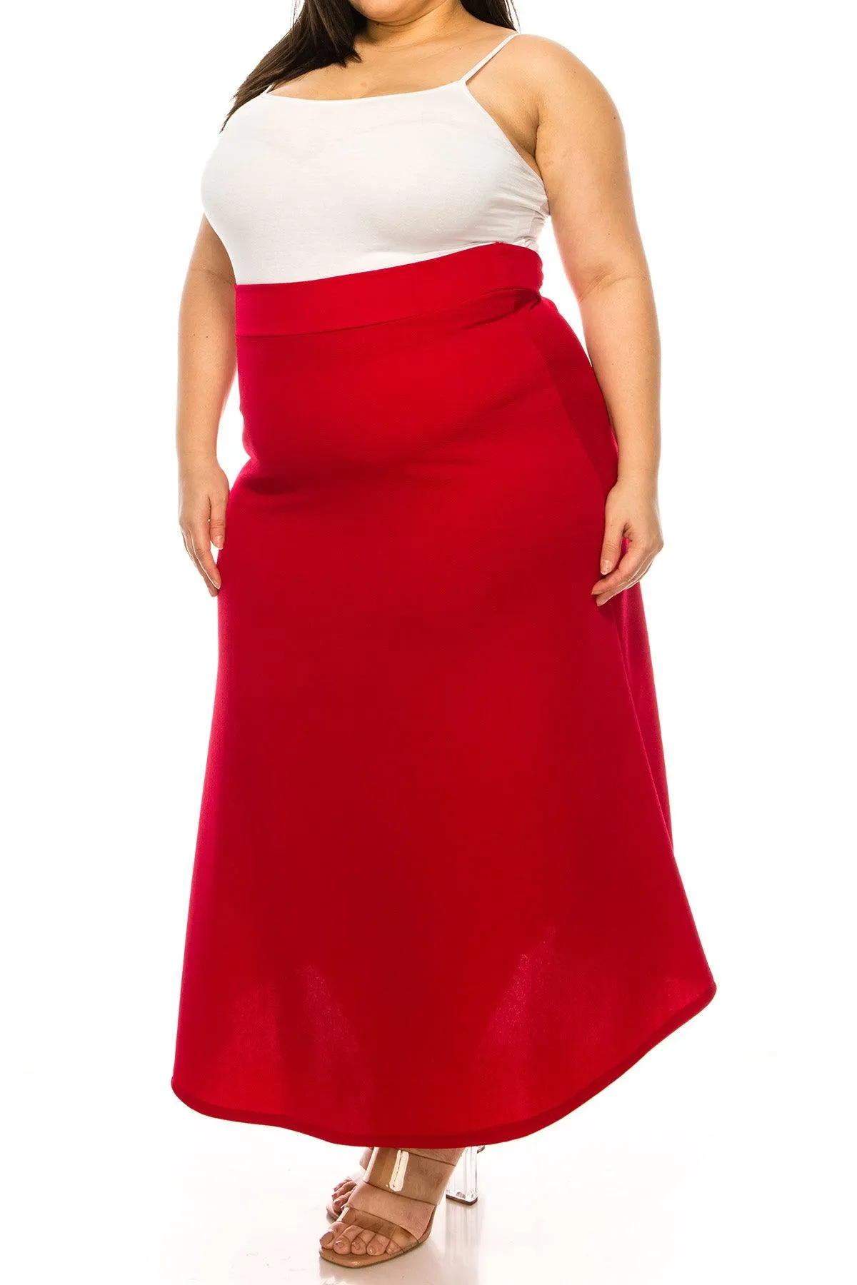 Women's Plus Size Solid  Flare A-line Midi Skirt with Elastic Waistband