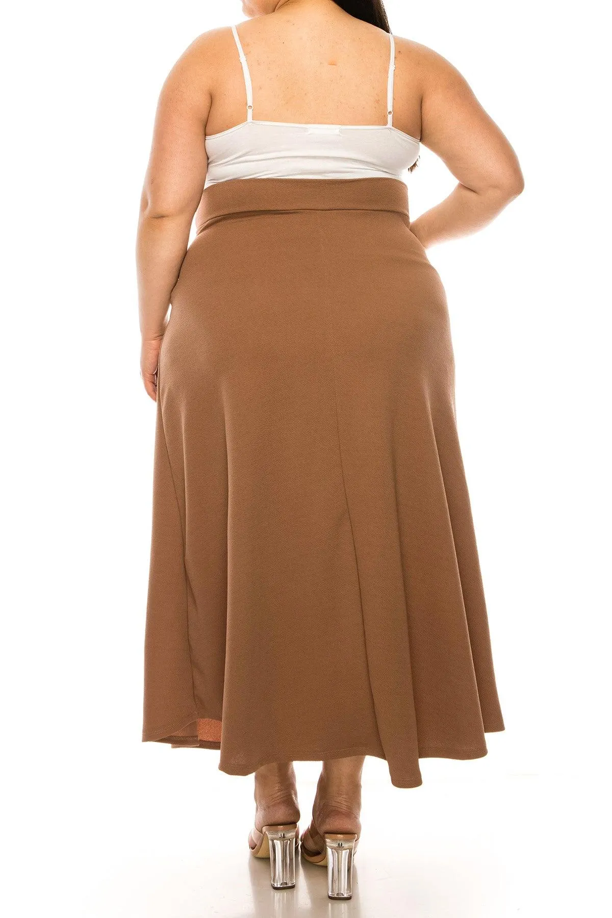 Women's Plus Size Solid  Flare A-line Midi Skirt with Elastic Waistband