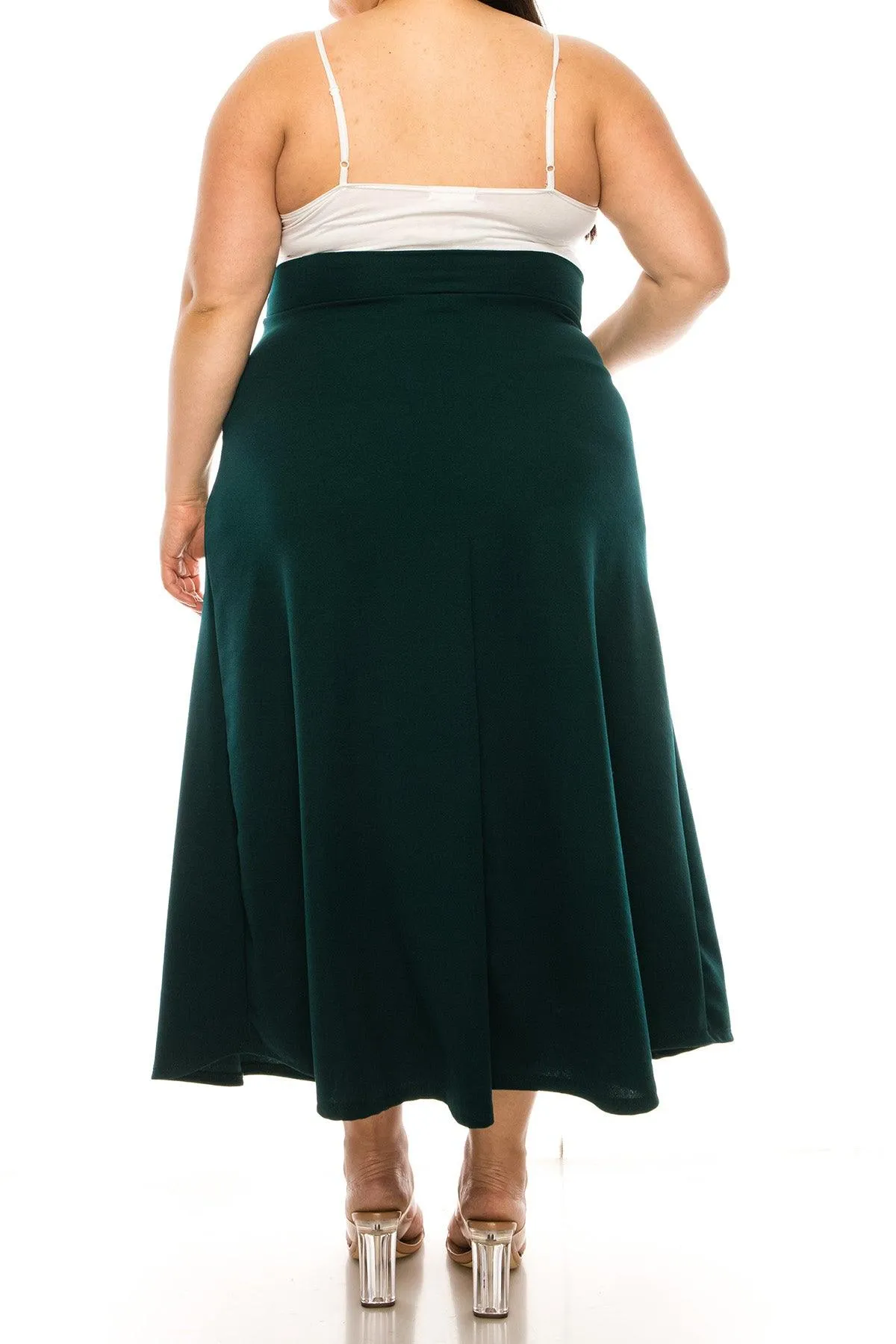 Women's Plus Size Solid  Flare A-line Midi Skirt with Elastic Waistband