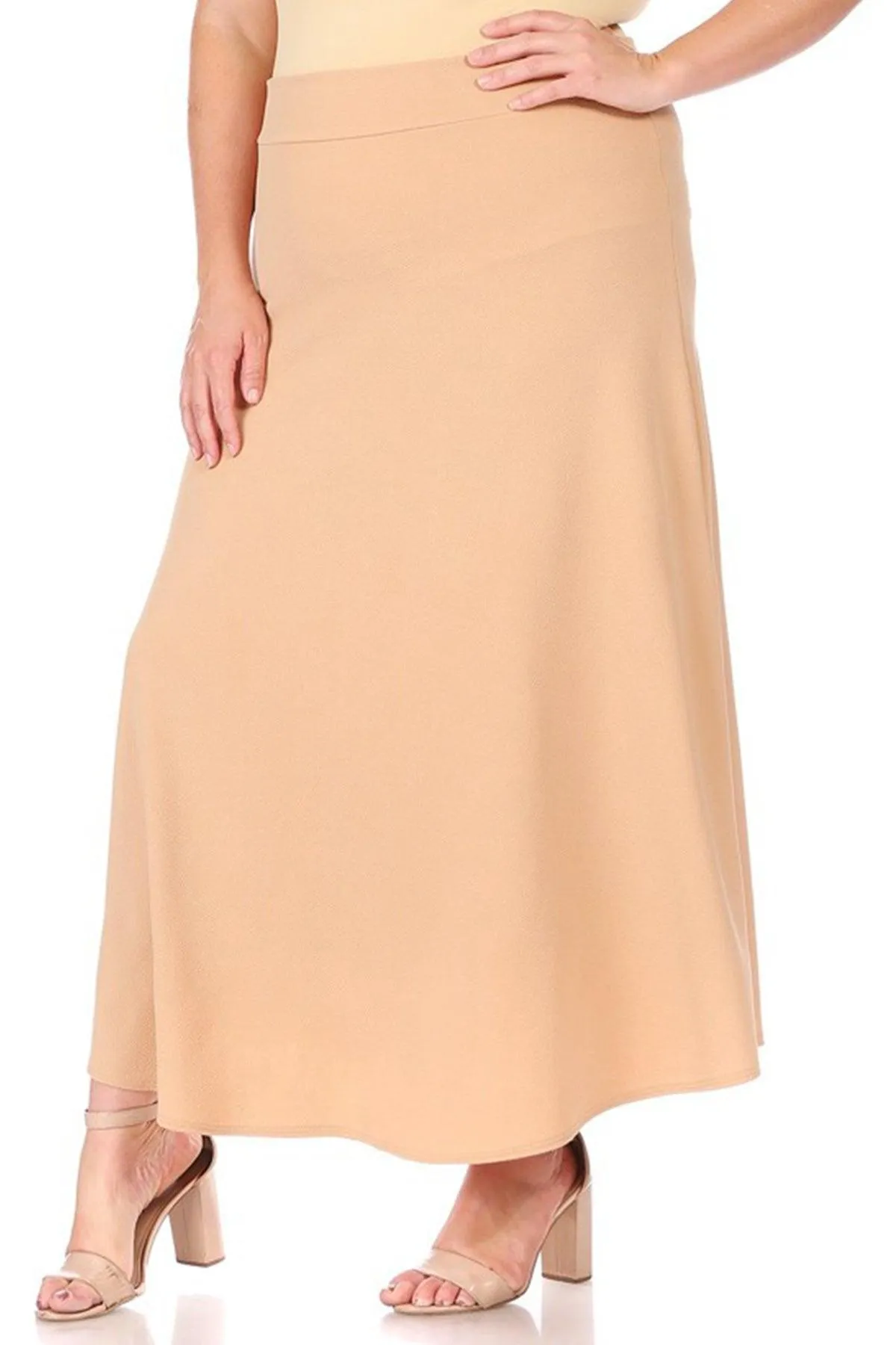 Women's Plus Size Solid  Flare A-line Midi Skirt with Elastic Waistband